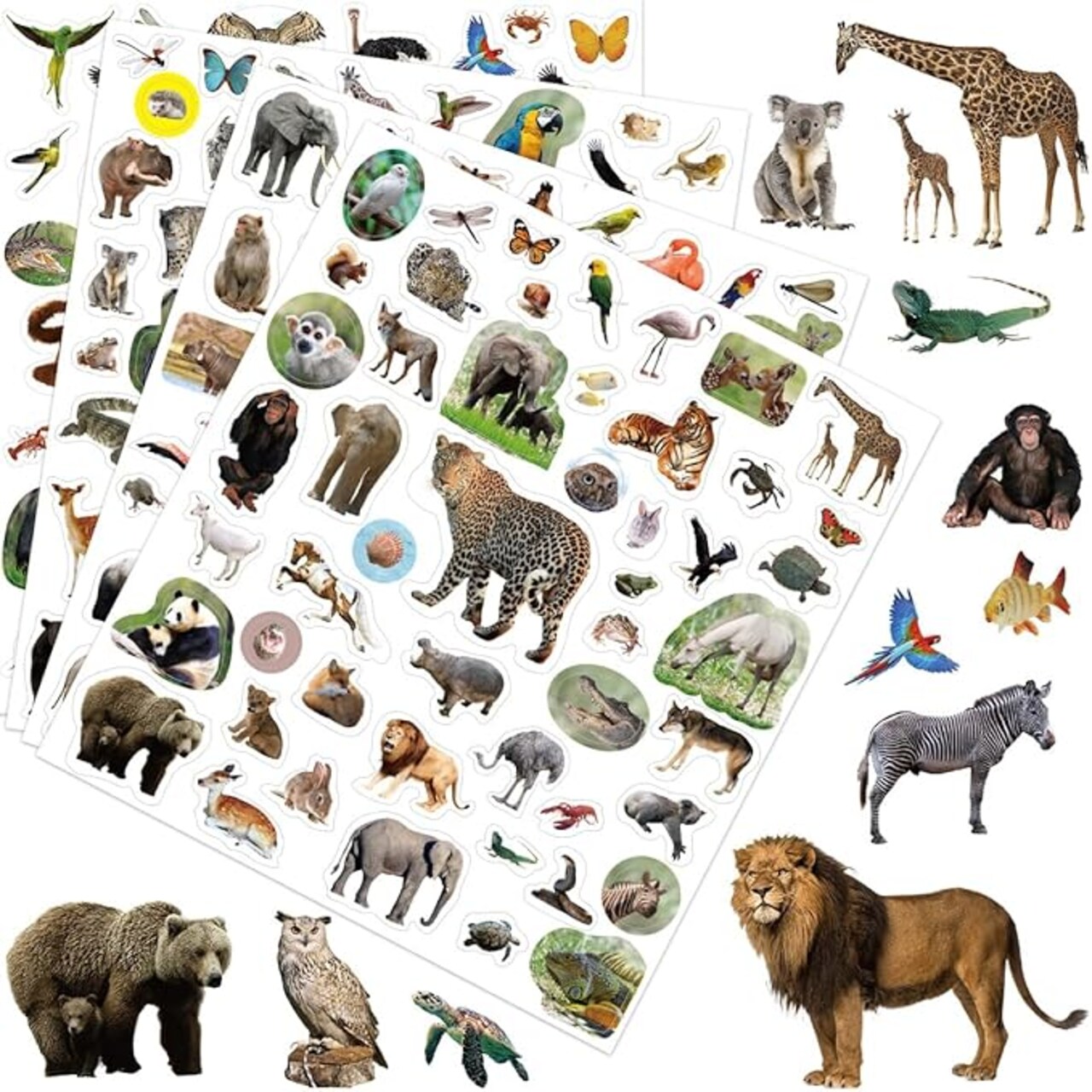 400 Pcs Jungle Animal Stickers for Kids, 8 Sheets Wild Safari Animal Decals for Scrapbooking, Water Bottles, Envelopes, Classroom Rewards & Party Favor Decorations